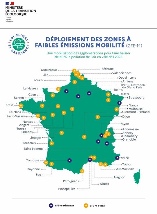 Carte des ZFE en France